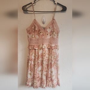 Almost Famous Coral Lace Accent Sun Dress